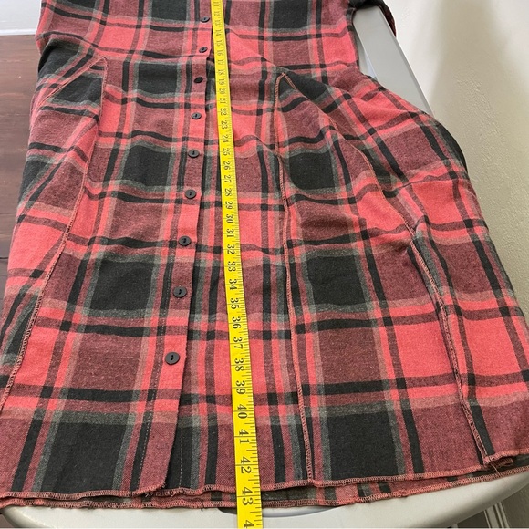Tulip Flannel Midi Shirt Dress Duster M Red Plaid Winter Fall Lumberjack Grunge - Picture 13 of 13